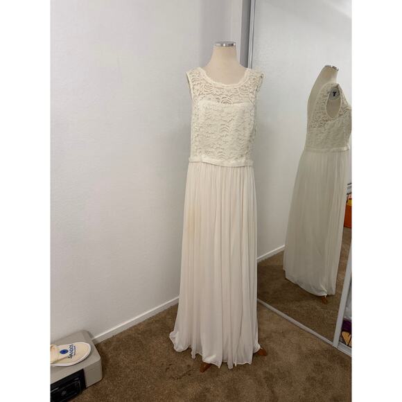 Davids Bridal Wedding dress boho-chic beach bkyard wedding ivory chiffon Plus sz - Picture 3 of 16